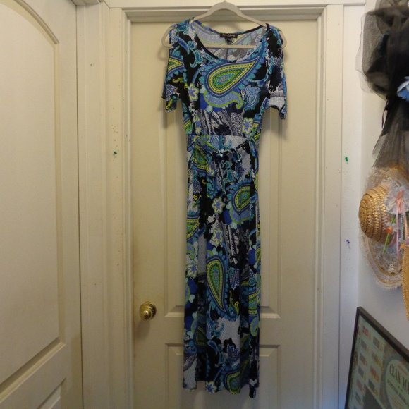 ELIE MCARTHY BOHO BEAUTIFUL OFF SHOULDER PAISLEYS MAXI DRESS PS - Picture 1 of 6
